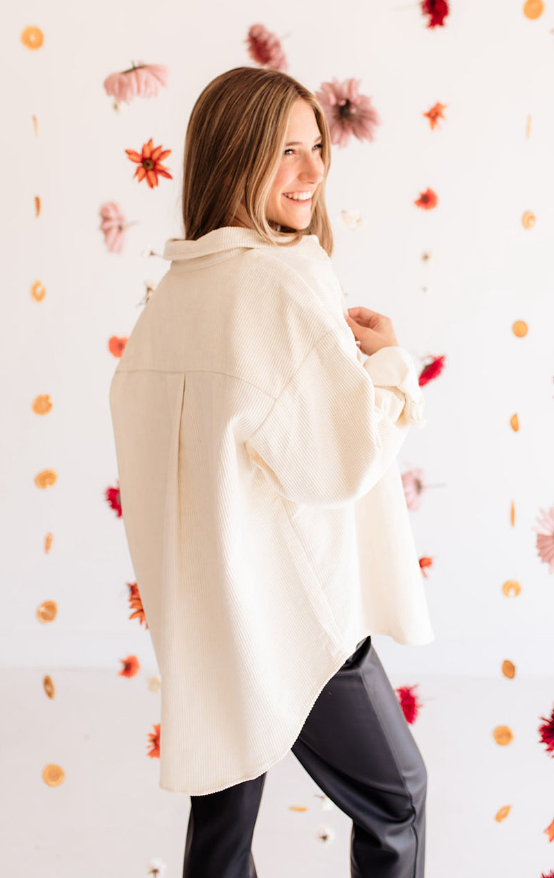 Camfield Corduroy Button Down Shacket- Cream
