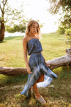 Ocean Breeze Strapless Tie Dye High Low Maxi Dress