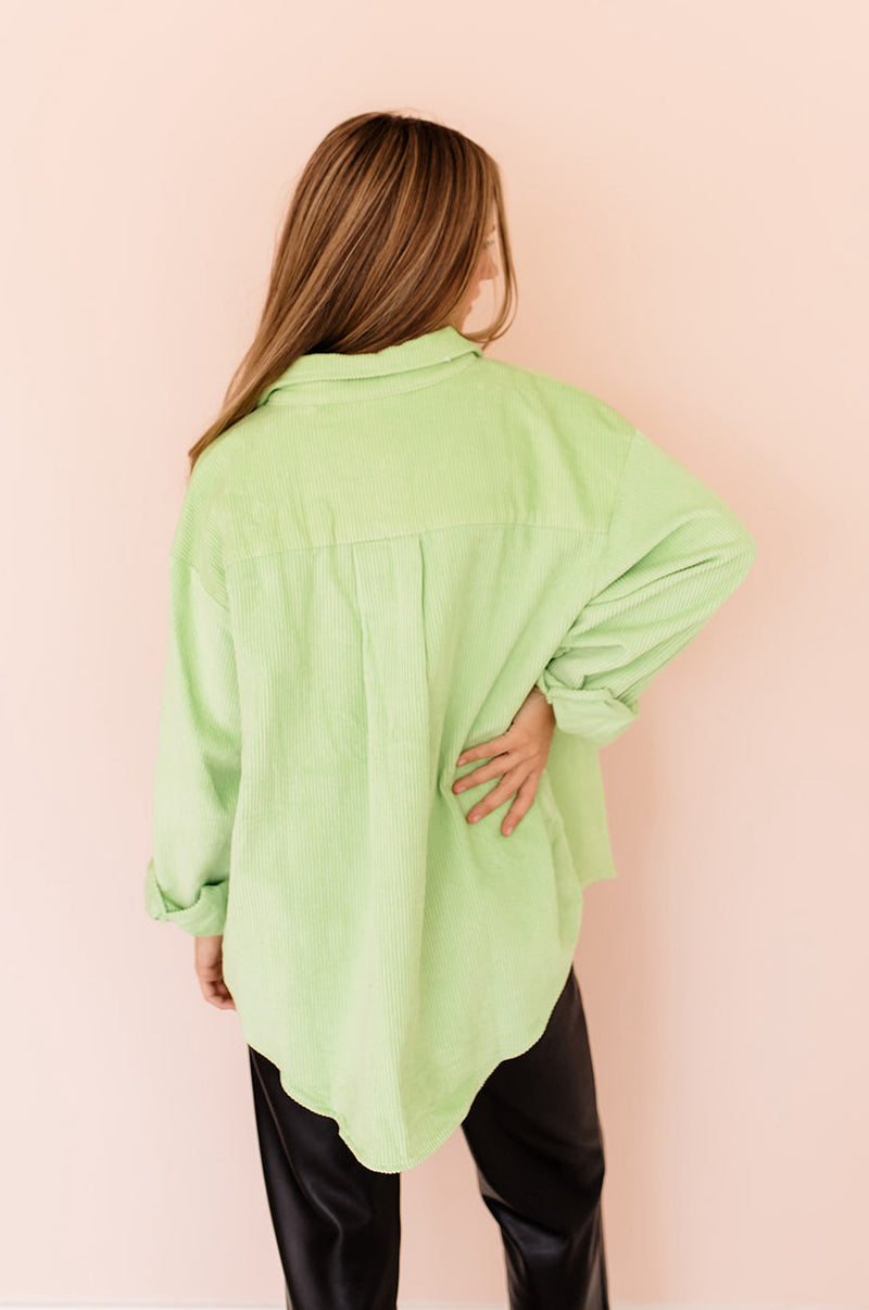 Camfield Corduroy Button Down Shacket- Lime