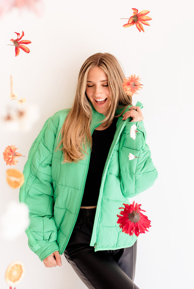 Cassian Pocketed Puffer Jacket - Kelly Green