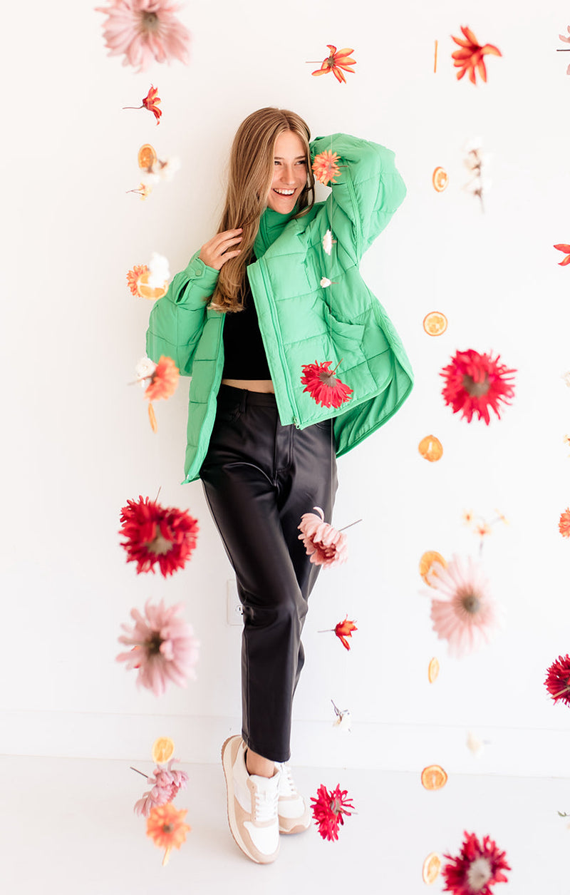 Cassian Pocketed Puffer Jacket - Kelly Green