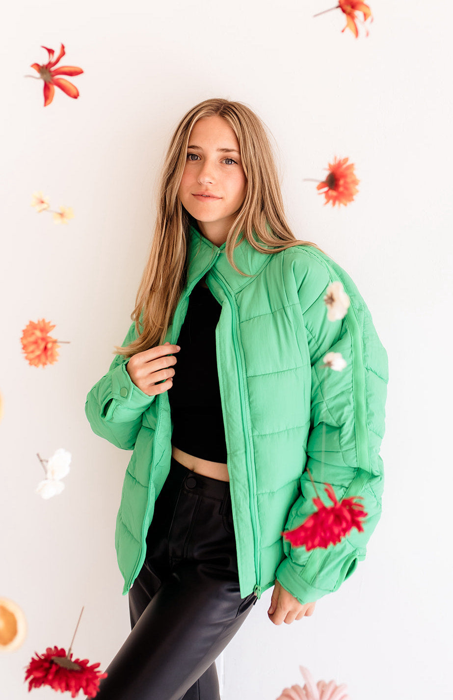 Cassian Pocketed Puffer Jacket - Kelly Green