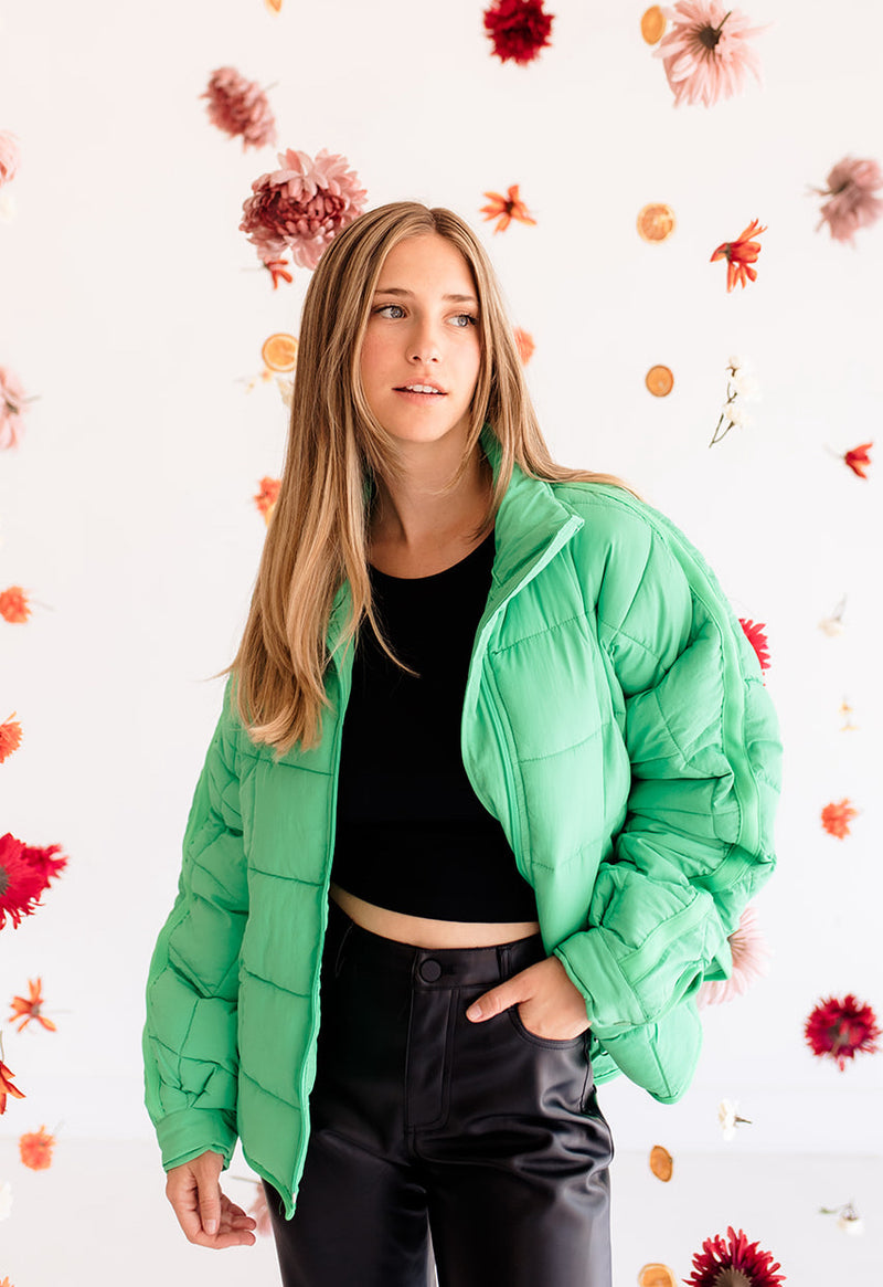 Cassian Pocketed Puffer Jacket - Kelly Green