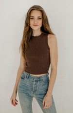Piper Ribbed Cropped Tank Top - Brown