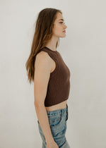 Piper Ribbed Cropped Tank Top - Brown