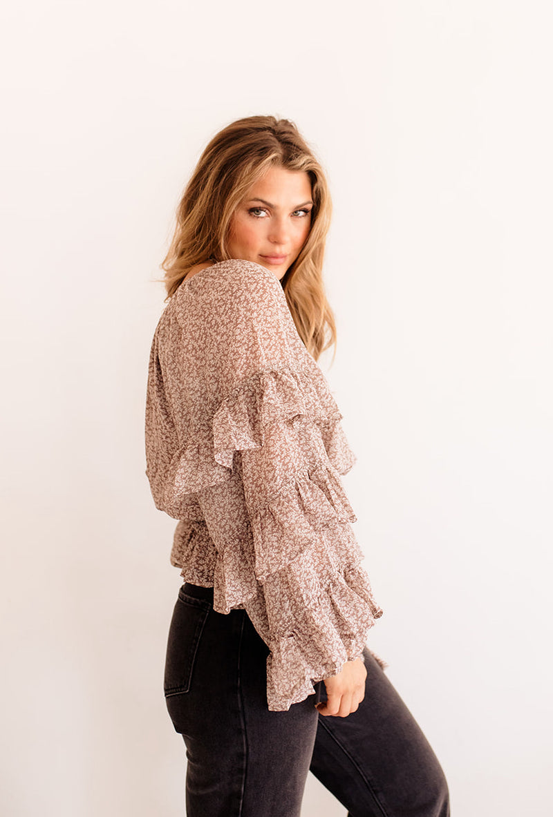 Romina Printed Ruffle Blouse Top