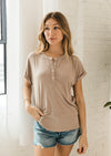 Sam Relaxed Knit Henley Tee - Mocha