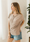 Sam Relaxed Knit Henley Tee - Mocha