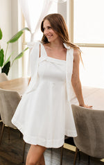Ontario Cotton Linen Tie Strap Babydoll Dress- White