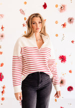 Theodora Half Zip Striped Pullover Sweater
