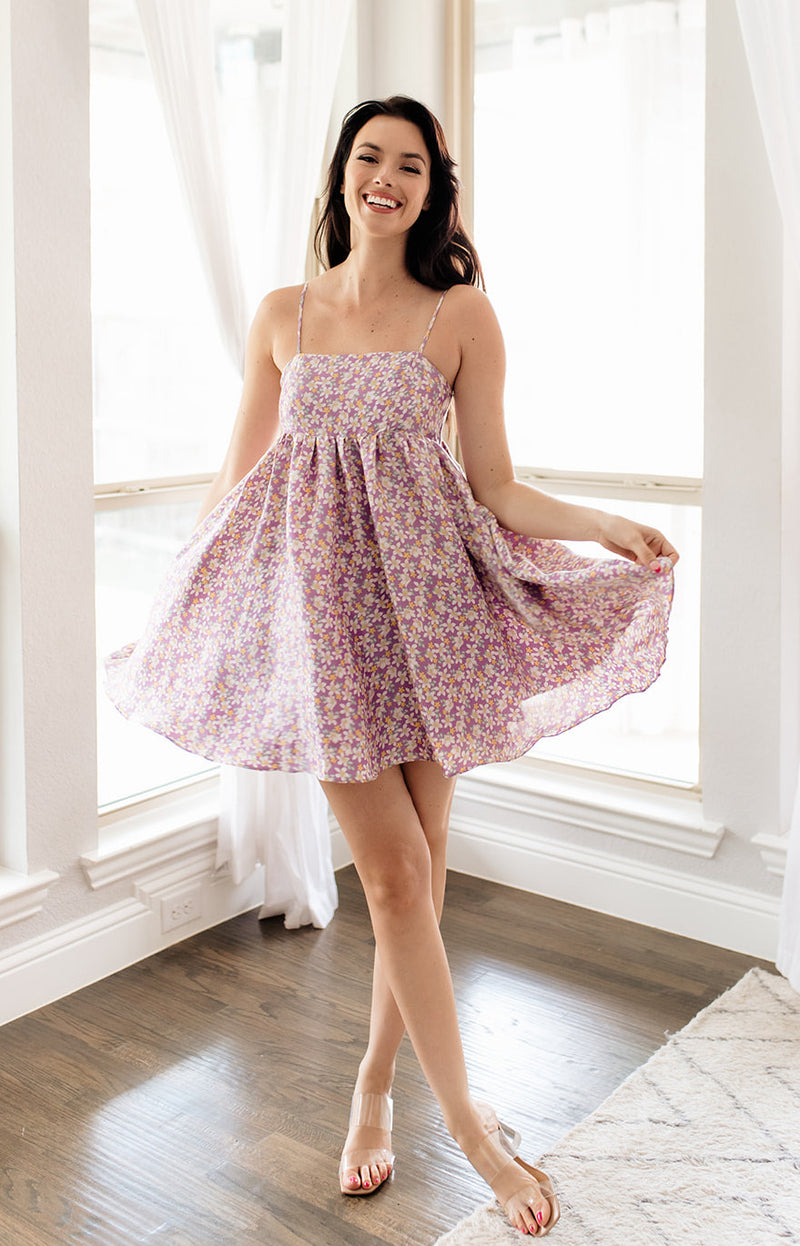 Joan Floral High Sheen Babydoll Dress