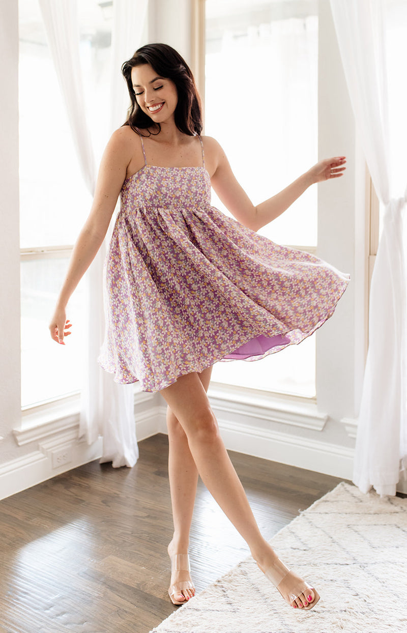 Joan Floral High Sheen Babydoll Dress
