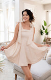 Ontario Cotton Linen Tie Strap Babydoll Dress- Taupe