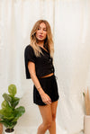 Ressi Satin Button Down Crop Top - Black