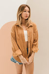 Cayla Corduroy Button Down Pocket Top - Camel