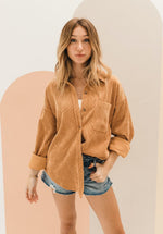 Cayla Corduroy Button Down Pocket Top - Camel