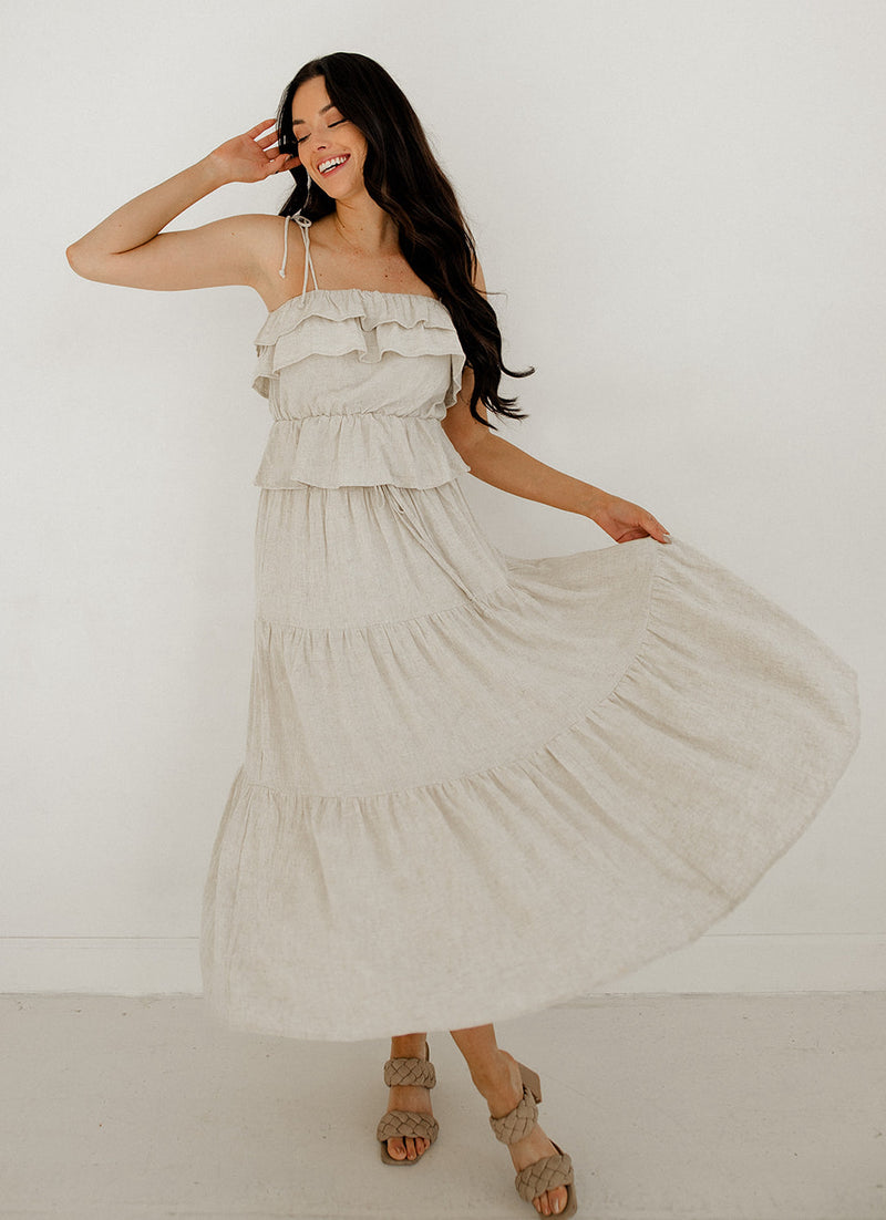 Maven Linen Tiered Midi Skirt