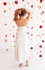 Lucia Satin Cowl Neck Maxi Dress - Pearl