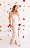 Lucia Satin Cowl Neck Maxi Dress - Pearl