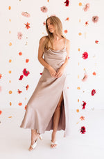 Lucia Satin Cowl Neck Maxi Dress - Mocha
