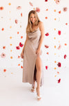 Lucia Satin Cowl Neck Maxi Dress - Mocha