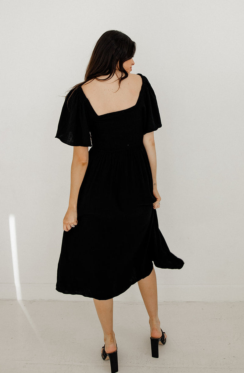 Chantel Linen Smocked Pocketed Midi Dress