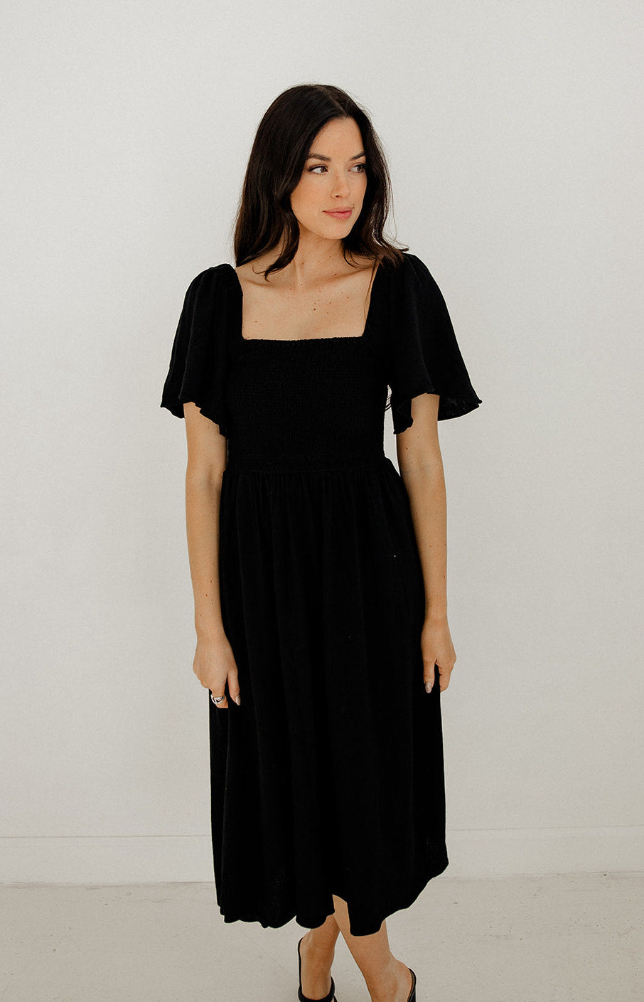 Chantel Linen Smocked Pocketed Midi Dress