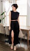 Pure Bliss Slit Satin Pants - Black