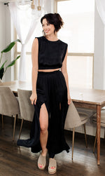 Pure Bliss Slit Satin Pants - Black