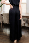 Pure Bliss Slit Satin Pants - Black