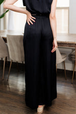 Pure Bliss Slit Satin Pants - Black