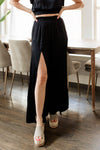 Pure Bliss Slit Satin Pants - Black