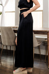 Pure Bliss Slit Satin Pants - Black