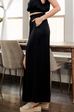 Pure Bliss Slit Satin Pants - Black