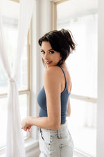 Sydney Ribbed Seamless Crop Tank - Steel Blue