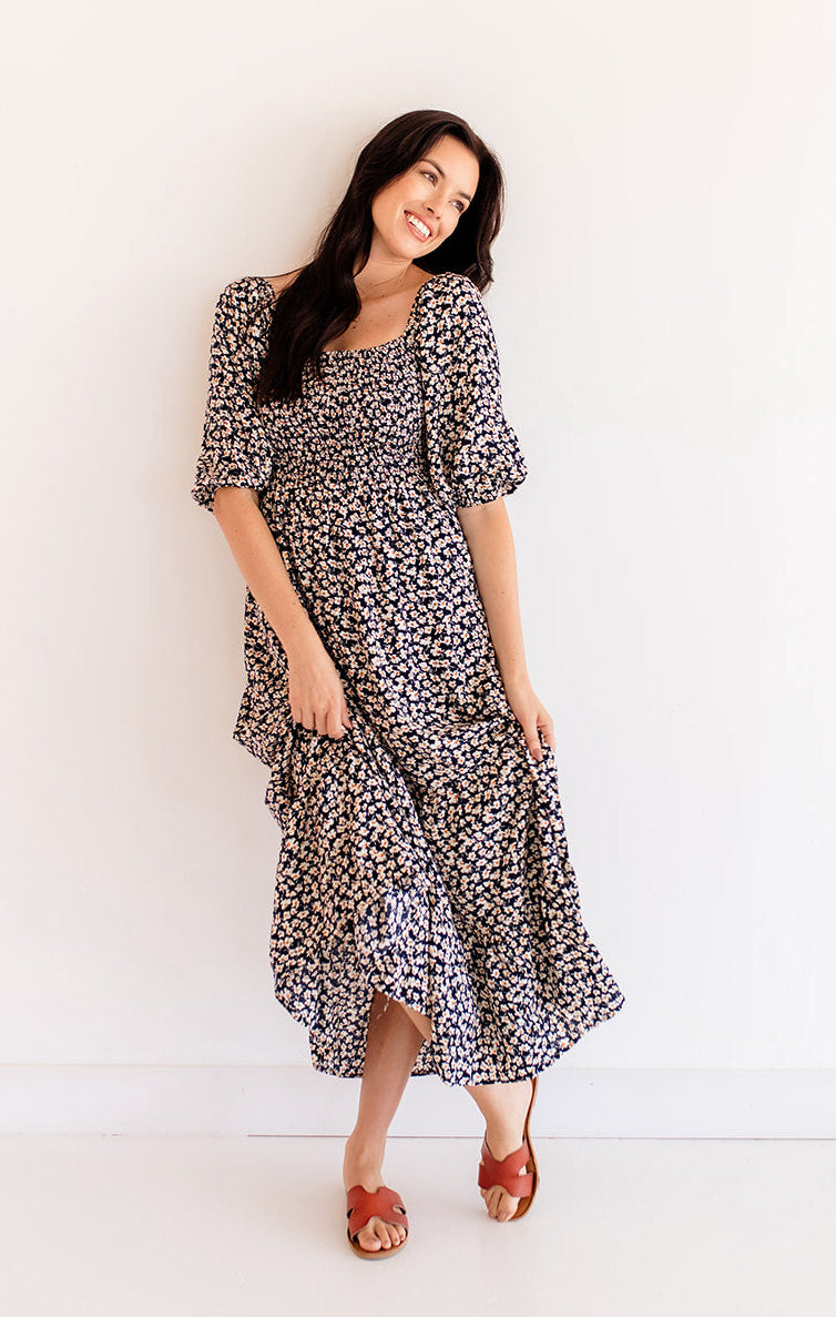 Alma Smocked Floral Maxi Dress