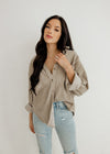 Cayla Corduroy Button Down Pocket Top - Mocha