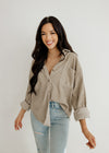 Cayla Corduroy Button Down Pocket Top - Mocha