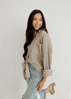 Cayla Corduroy Button Down Pocket Top - Mocha