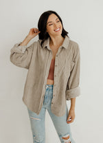 Cayla Corduroy Button Down Pocket Top - Mocha