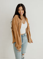 Cayla Corduroy Button Down Pocket Top - Camel