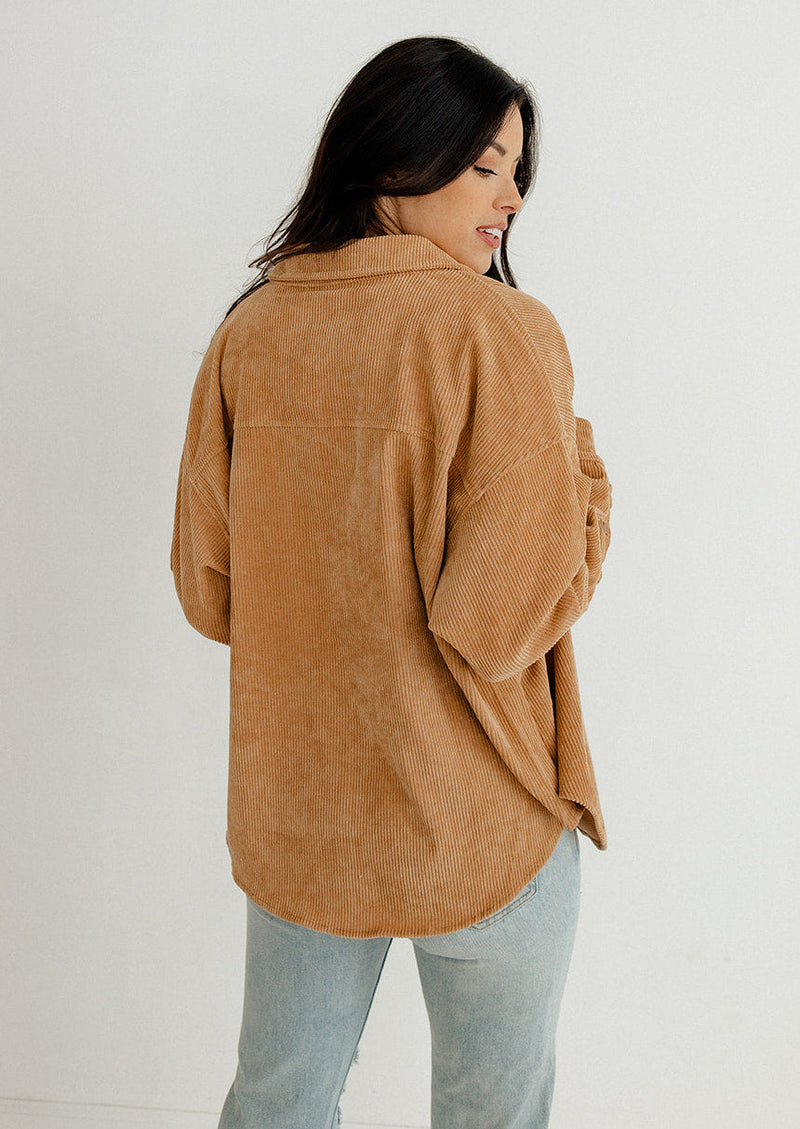 Cayla Corduroy Button Down Pocket Top - Camel