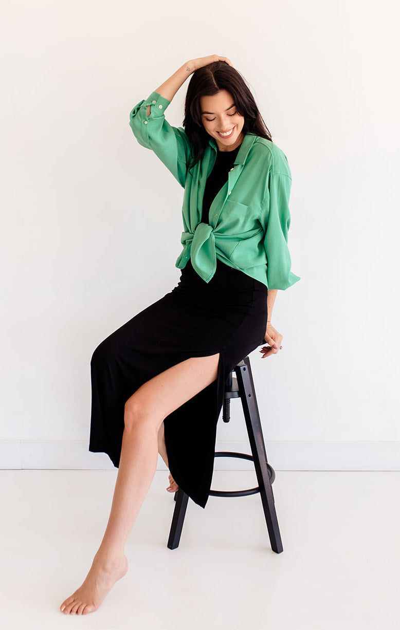 Perfect Game Rayon Slit Maxi Dress - Black
