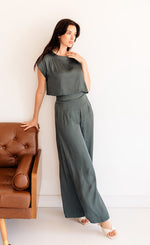 Tamra Wide Leg Satin Pants- Hunter Green