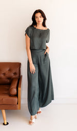 Tamra Wide Leg Satin Pants- Hunter Green