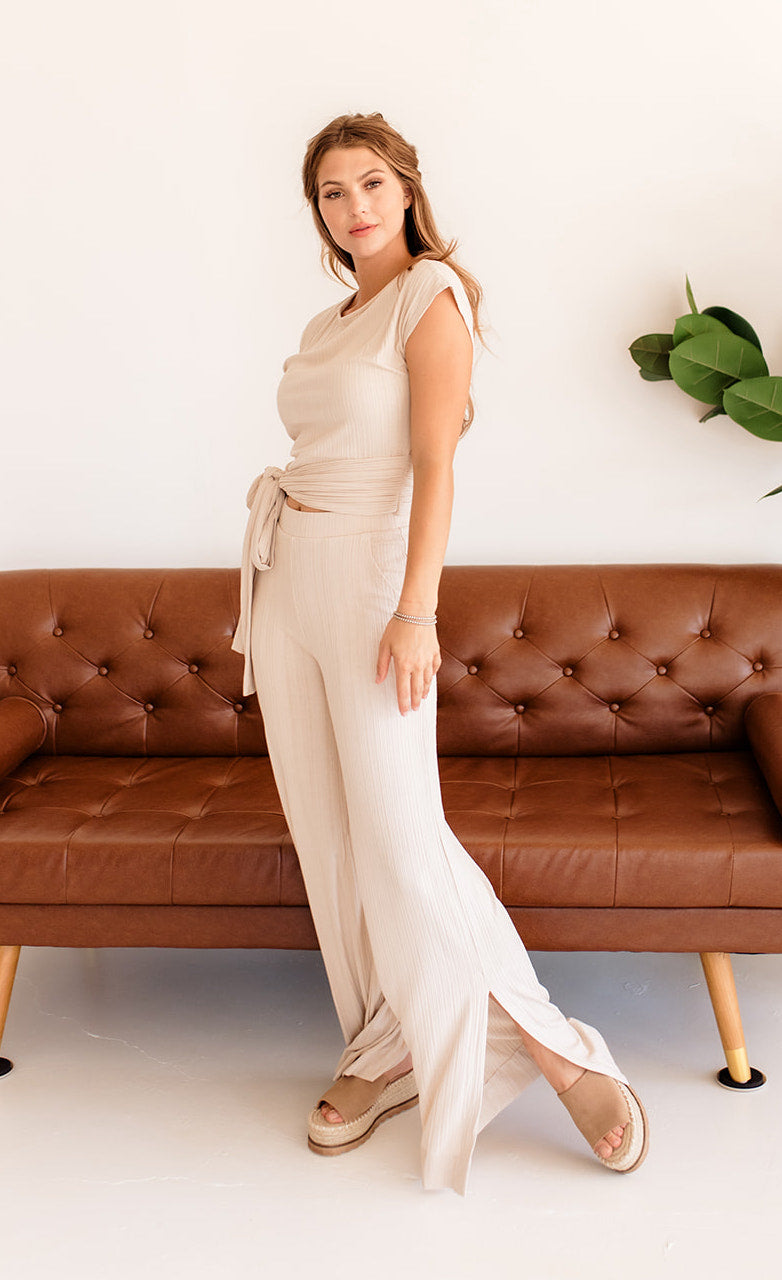 Elliana Ribbed Tie Waist Top