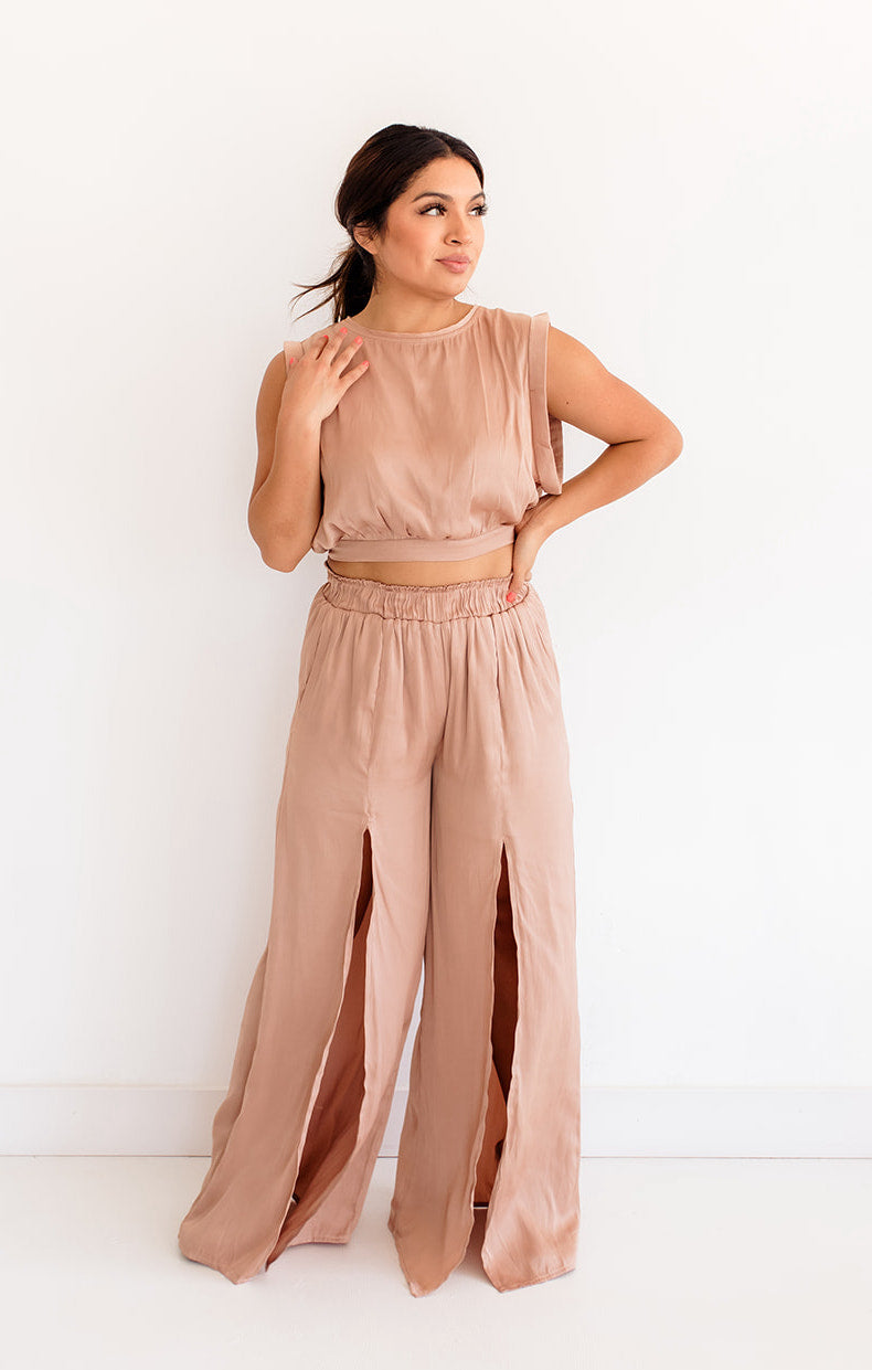 Pure Bliss Satin Crop Top - Blush