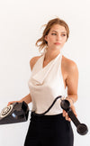 Silky Dreams Cowl Neck Halter Top