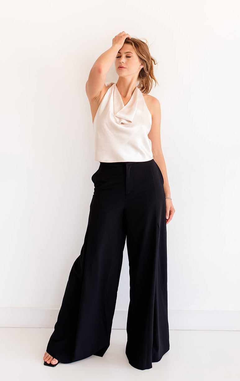 Silky Dreams Cowl Neck Halter Top