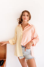 Lemonade Breeze Color Block Button Down Top